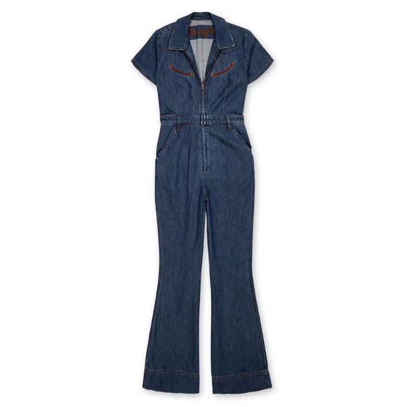 Wrangler Blue Denim Flare Jumpsuit - Picture 6 of 16